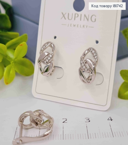 Сережки родовані "Ланки" прикрашені Блискучим камінням, 1,5см, англійська застібка, Xuping  181742 фото 2