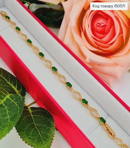 Браслет с зелеными камнями, длина 17+2см, Xuping 18K 150571 фото 1