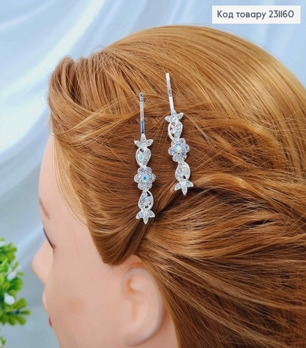 Набор невидимок (2шт) серебряного цвета с перламутровыми камешками и вензелями, 5,5см. 231160 фото 2