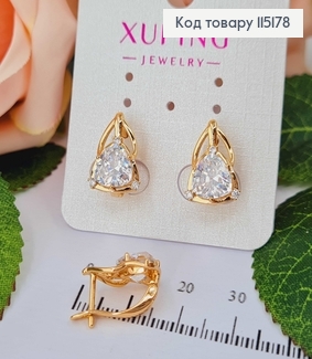 Сережки з великим камінцем в трикутній оправі, англ. заст. 1,8см Xuping 18K 115178 фото
