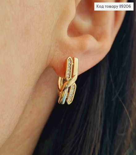 Сережки "Exclusive", прикрашені Блискучими камінцями, 1,7см, англійська застібка,  Xuping 18K 119206 фото 1