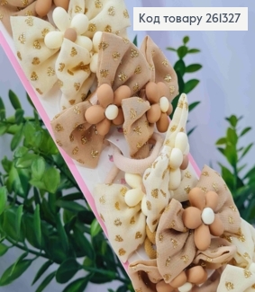 Набор резинок (20шт), БАНТИК + ЦВЕТОК с блеском, Бежевые цвета, резинка 3см, бантик 6*3,5см 261327 фото