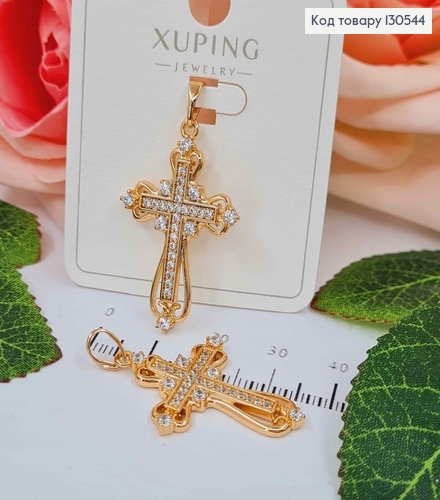 Крестик роскошный, с вензелями и камешками, 3*2,1см, Xuping 18K 130544 фото 1