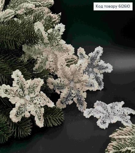 Новорічна фігура, набір СНІЖИНКА-ФІГУРНА, пластик, колір ПРОЗОРИЙ+БЛИСК, 5шт/уп, 12см, Україна 612610 фото 1