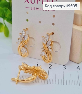 Серьги "Мечтительные" с Блестящими камешками, 2см, английская застежка, Xuping 18K 119505 фото