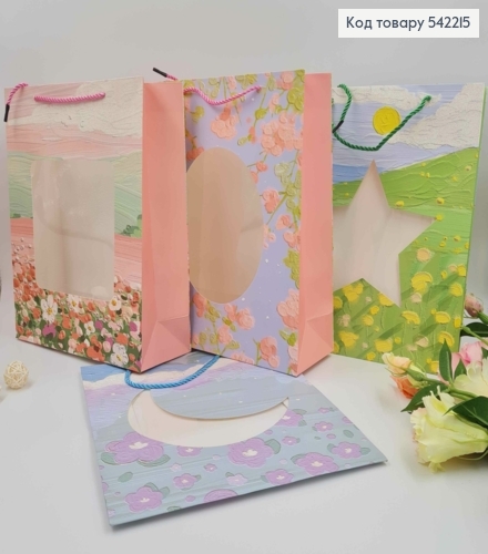 Пакет паперовий, "Мальовані квіти" з віконечком, в асорт. 32*26*10см 542215 фото 1