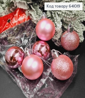 Набор игрушек (40мм) Розовые, Китай, 6 шт/уп, (глитер, матовые, глянцевые) 641019 фото