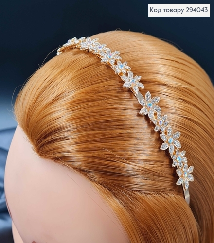 Діадема під золото "Квіточки" з перламутровими камінцями 1,4см 294043 фото 2
