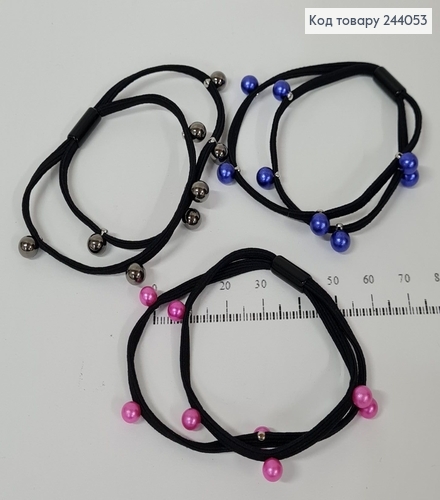 Резинка чорна подвійна  з темними бусинками 10 шт/уп. ціна за уп. 244053 фото 1