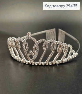 Диадема - маленькая Тиара под СЕРЕБРО с Блестящими камешками, высшая точка 4см 294175 фото