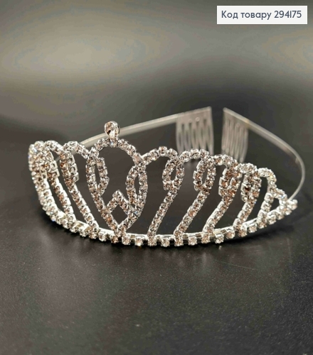 Диадема - маленькая Тиара под СЕРЕБРО с Блестящими камешками, высшая точка 4см 294175 фото 1