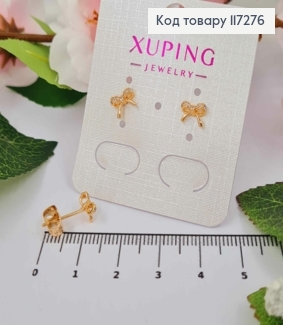 Серьги гвоздики, мини Бантики в камнях 7мм, XUPING 18K 117276 фото
