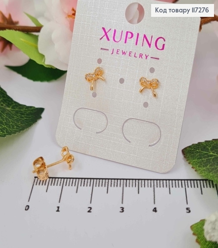 Серьги гвоздики, мини Бантики в камнях 7мм, XUPING 18K 117276 фото 1
