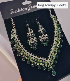 Набір: кольє та сережки з Зеленими камінцями 236145 фото