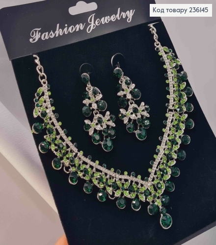 Набір: кольє та сережки з Зеленими камінцями 236145 фото 1