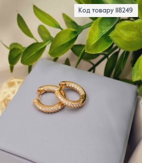 Серьги кольца украшены яркими камешками снаружи и изнутри, диаметр 1,6см, Xuping 18К. 118249 фото