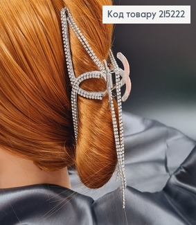 Краб металл  ШАНЕЛЬ, 11,5см с цепочкой, в камнях, серебряного цвета 215222 фото