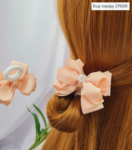 Резинка, БАНТ репсовый, Бледно-розового цвета с жемчужиной 5,5*4см, Ручная работа 276015 фото 1