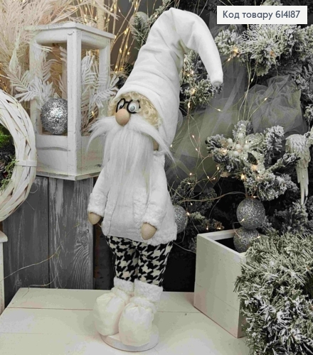 Гном в окулярах в БІЛОМУ вбранні(штанив клітинку), 72см, ручна робота, Україна 614187 фото 1