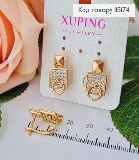 Сережки "Парфуми з колечком" в камінцях, 1,8 см*1см англ. заст.  Xuping 18K 115174 фото
