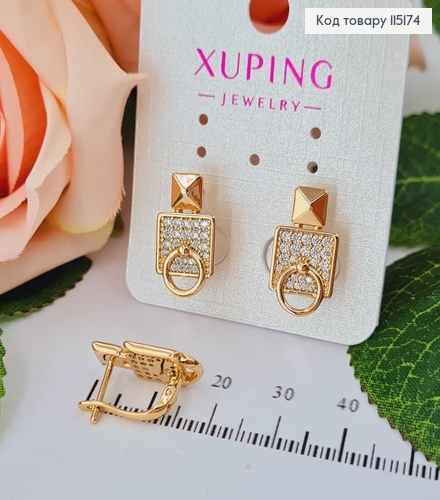 Серьги "Духи с колечком" в камешках, 1,8 см*1см англ. заст. Xuping 18K 115174 фото 1