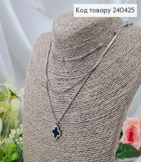 Цепочка тройная, Van Cleef, Черная подвесочка, с шариками, дл. 40+5см, Stainless Steel 240425 фото