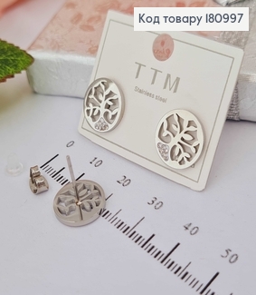 Сережки родовані гвоздики, дерево в круглій огранці з камінцями, 1,5см, Xuping  180997 фото