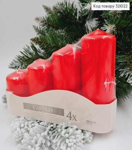Набір свічок циліндр ЧЕРВОНИХ, BISPOL(ростовка) 4 шт (33, 22, 16, 11 годин) 321022 фото 1