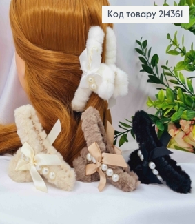 Краб пластик ПУШОК  "Петелька"  з Бантиком та Бусинками, 11,5см, Пастельні кольори в асортименті 214361 фото