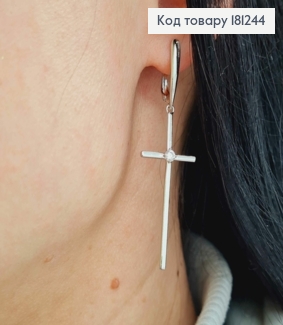 Сережки родовані, з підвісками Хрестиками з круглим камінчиком, 4*1,5см, англ. заст., Xuping 181244 фото