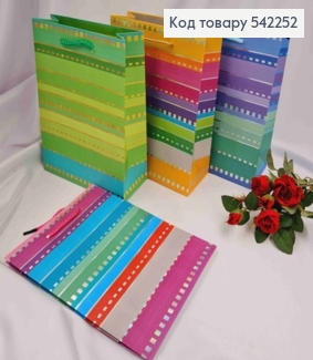 Пакет бумажный в Полосочку ярких цветов, 23*18*10см в ассортименте 542252 фото