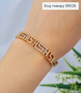 Браслет, плетение пластинками "Лабиринт" с камешками, 17+2,5см, Xuping 18K 151026 фото