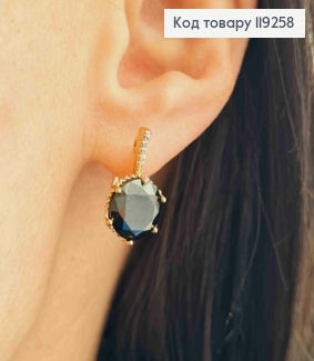 Серьги с изысканным Черным камнем, длина 1,8см, английская застежка, Xuping 18K. 119258 фото