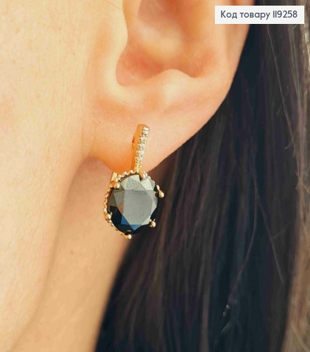 Серьги с изысканным Черным камнем, длина 1,8см, английская застежка, Xuping 18K. 119258 фото 1