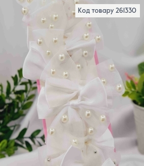 Набор резинок (20шт), БАНТИК с Бусинками, Белого цвета, резинка 3см, бантик 6*5,5см 261330 фото