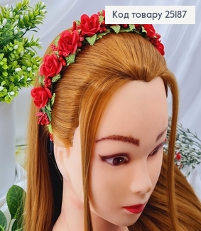 Обруч, метал, червоні трояндочки з додатком, ручна робота, Україна 25187 фото