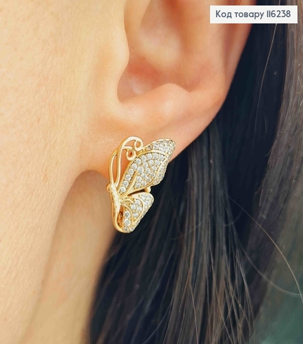 Серьги, Бабочка в камнях, 1,9см, англ. застежка. Xuping 18K 116238 фото 2