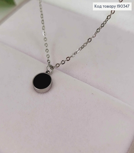 Ланцюжок родований з чорними бусинками, з круглою підвіскою з чорною емаллю, 45+5см, Stainlles Still 190347 фото 2
