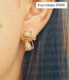 Серьги "Котик" украшен камешками, 1,9см, английская застежка, XUPING 18K 117666 фото