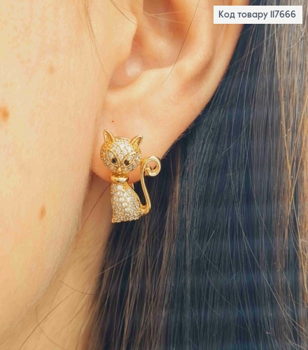 Серьги "Котик" украшен камешками, 1,9см, английская застежка, XUPING 18K 117666 фото 1