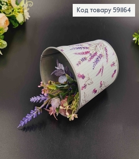 Відерце-кашпо, метал, білого кольору з лавандою, висота 10 см, Польща 591164 фото