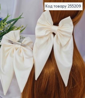 Заколка (7,5см) БАНТ КРЕМОВОГО цвета, ткань плотный атлас, размер 14*24см, Украина. 255209 фото
