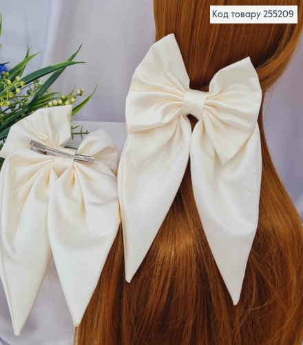 Заколка (7,5см) БАНТ КРЕМОВОГО цвета, ткань плотный атлас, размер 14*24см, Украина. 255209 фото 1