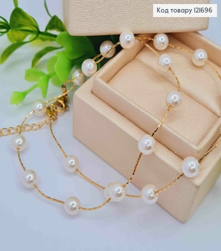 Цепочка КАКОРНОЕ плетение с жемчужинами, длина 43+5см, Xuping 18K 121696 фото 1