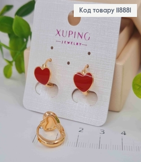 Серьги кольца "Сердце" с Красной эмалью (1см), диаметр 1,3см, Xuping 18K 118881 фото