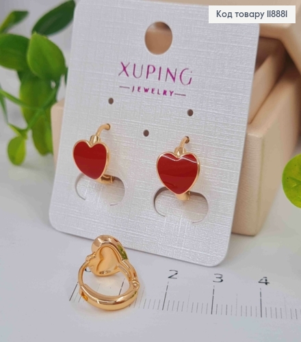 Серьги кольца "Сердце" с Красной эмалью (1см), диаметр 1,3см, Xuping 18K 118881 фото 1