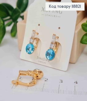 Сережки прикрашені камінцями та Блакитним каменем Сваровскі, 1,7см, англ. застібка, Xuping 18К 118821 фото