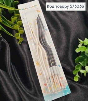 Свечи для торта Крученые, БЕЛЫЕ/ЧЕРНЫЕ с Золотыми пятнами и подставками, 6шт/уп, 10,5+4см 573036 фото