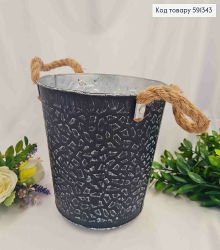 Відерце-кашпо, метал, з візерунком, Чорного кольору, висота 16 см, Польща 591343 фото 1