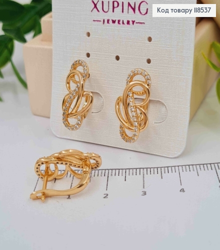 Сережки "Вікторія" прикрашені Блискучими камінцями, 1,9см, англійська застібка, Xuping 18К 118537 фото 2